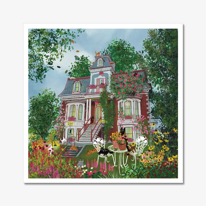 Cats at a Montreal Victorian Mansion in Blooms - Art Print