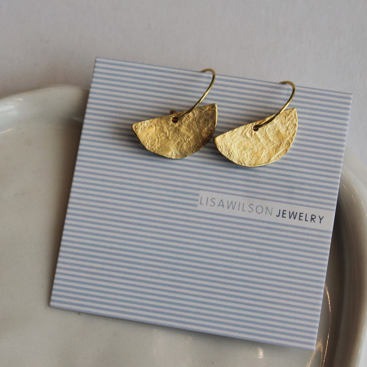 Small Gold Hoop Earrings with Hammered Half Circles