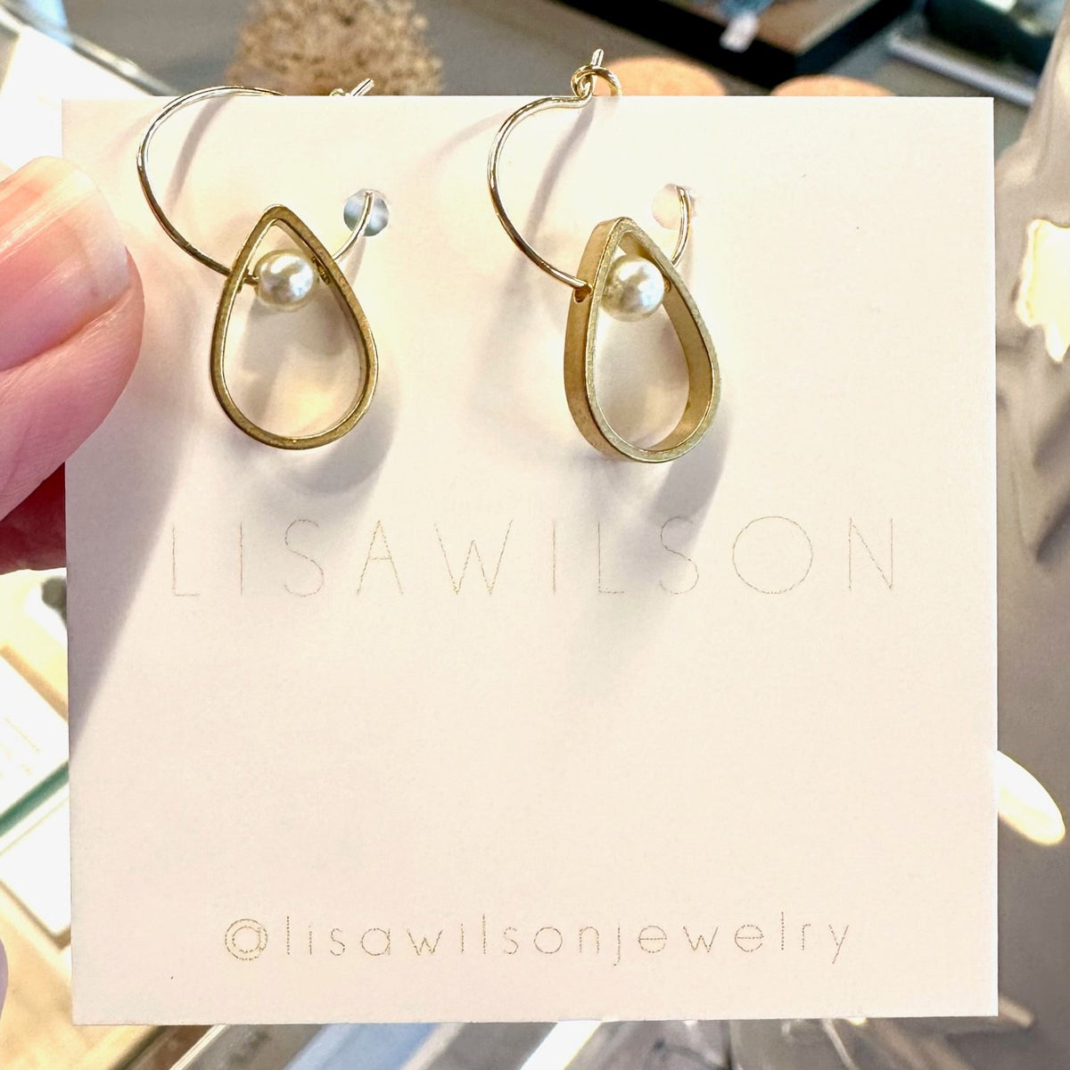 Small Gold Hoop Earrings with Mother of Pearl Teardrops