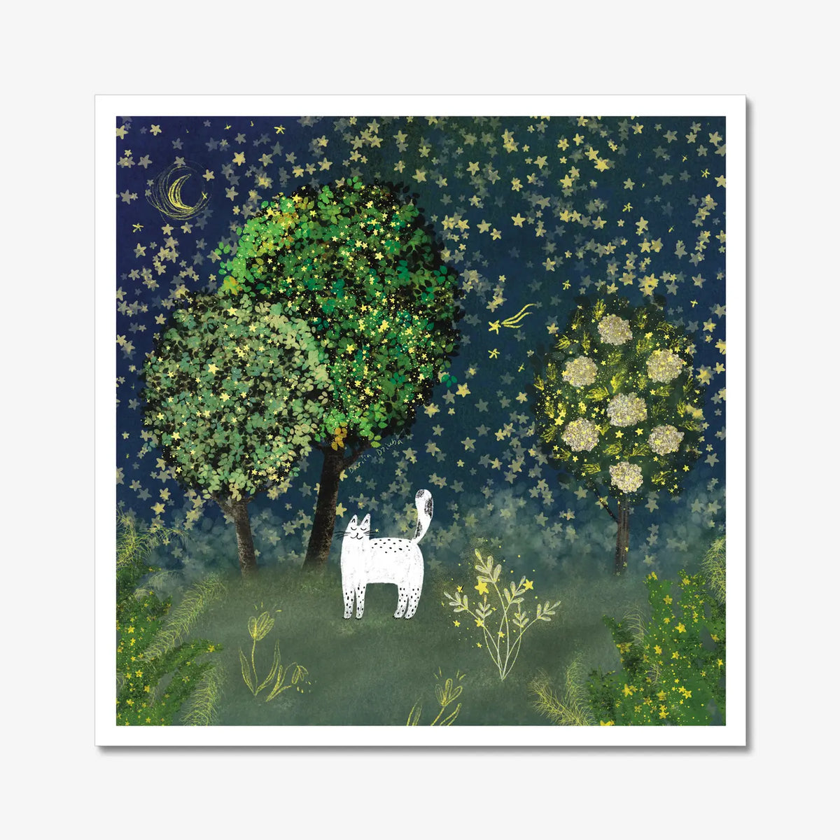 Cat in Starry Garden - Art Print