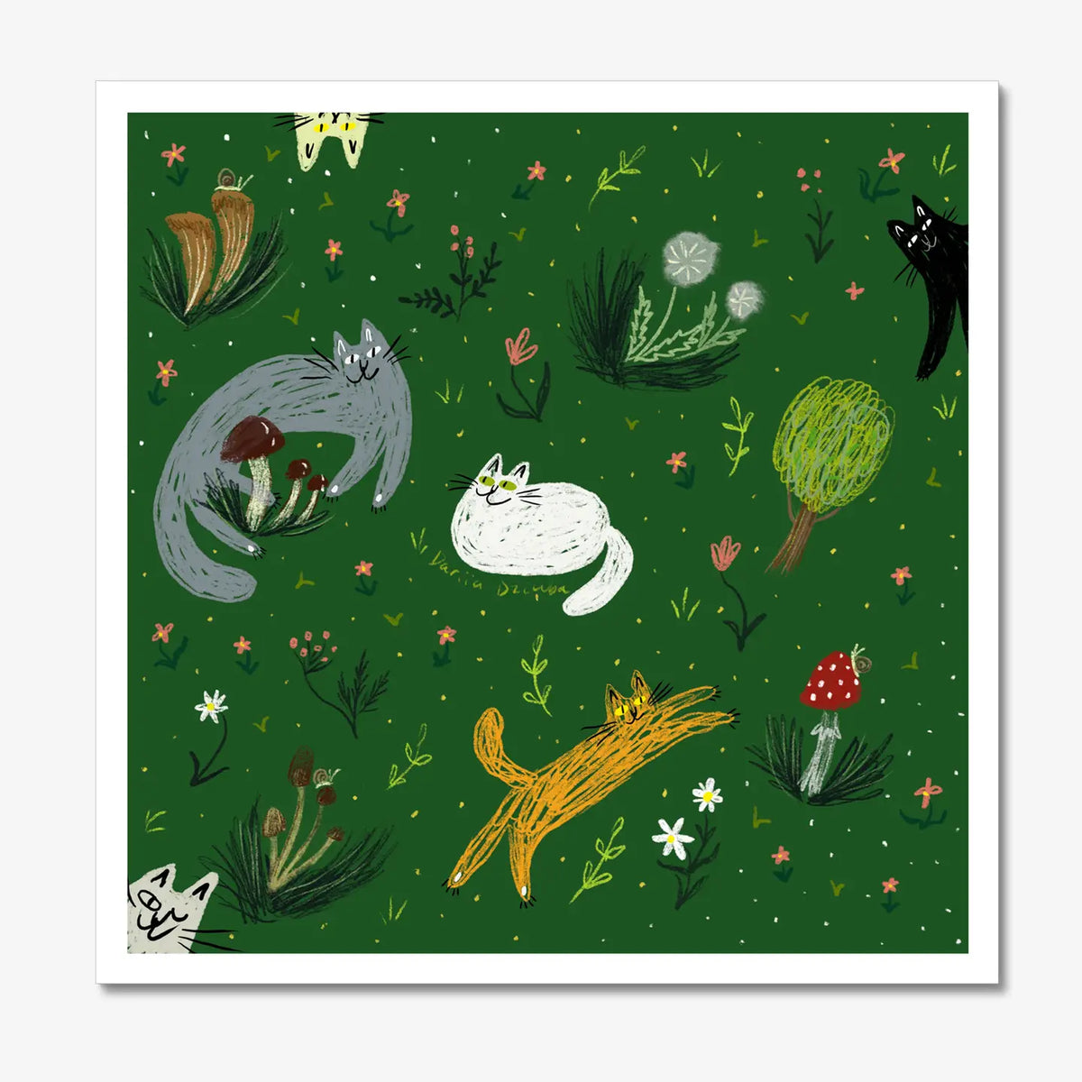 Impression d'art de chat : chat dans un jardin étoilé