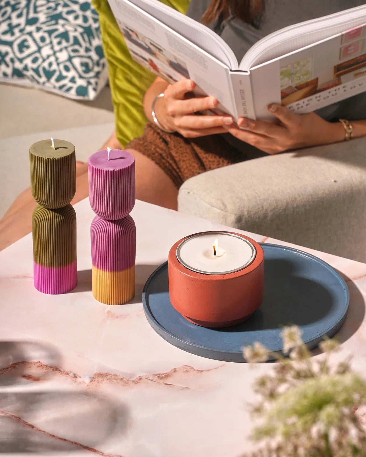 Colour Block Pillar candle
