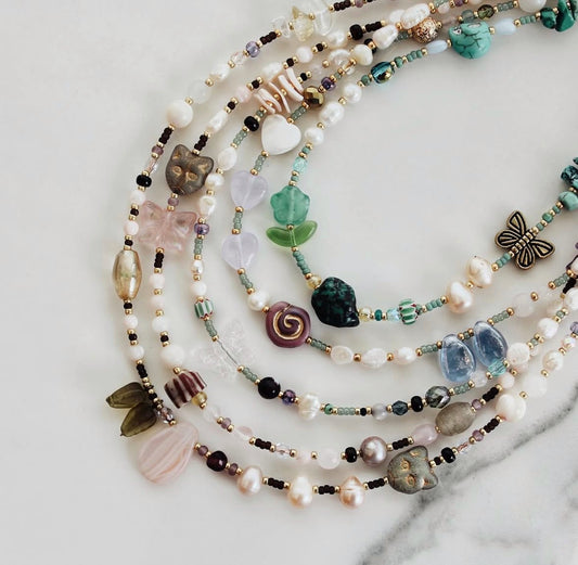 Assorted Beaded Pearl Charm Necklaces