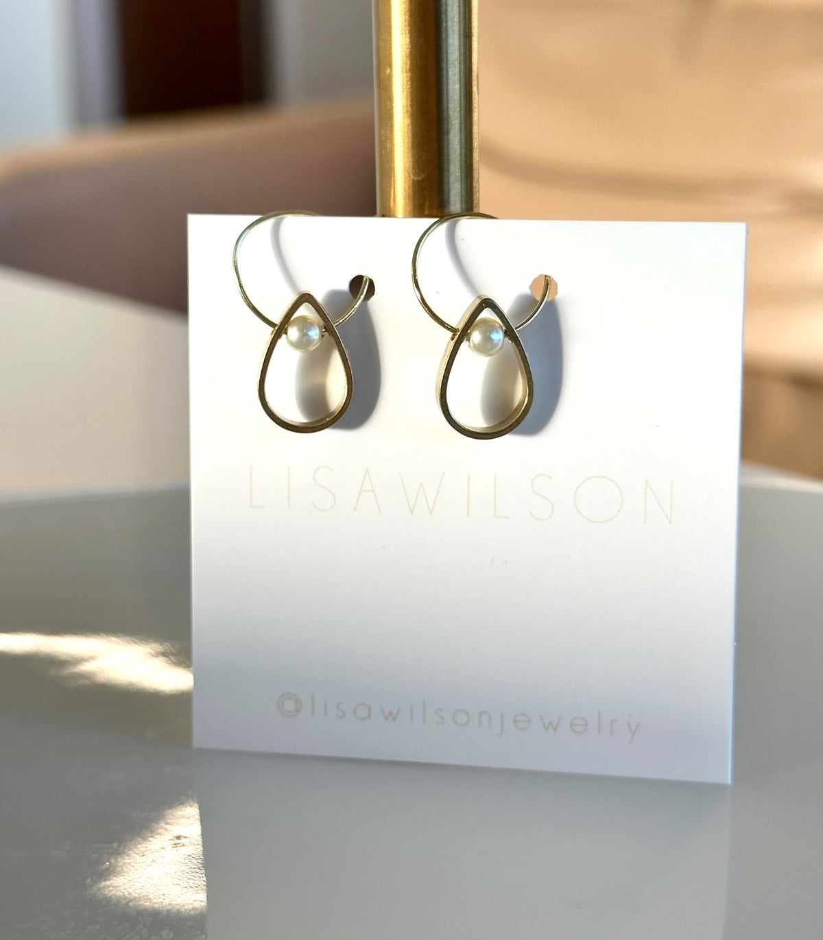 Small Gold Hoop Earrings with Mother of Pearl Teardrops