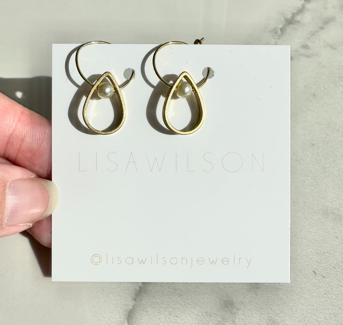 Small Gold Hoop Earrings with Mother of Pearl Teardrops