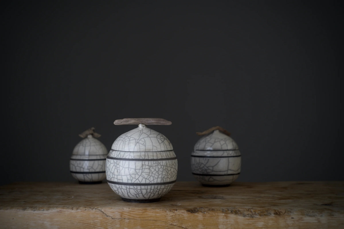 Large White Raku Keepsake Vessel