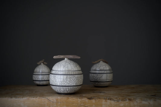 Large White Raku Keepsake Vessel
