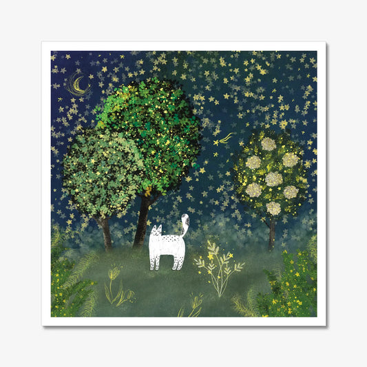 Cat in Starry Garden - Art Print